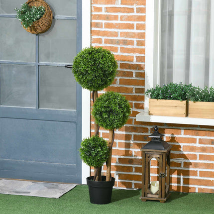 Artificial Boxwood Topiary, 110cm, UV-Resistant, 3 Balls
