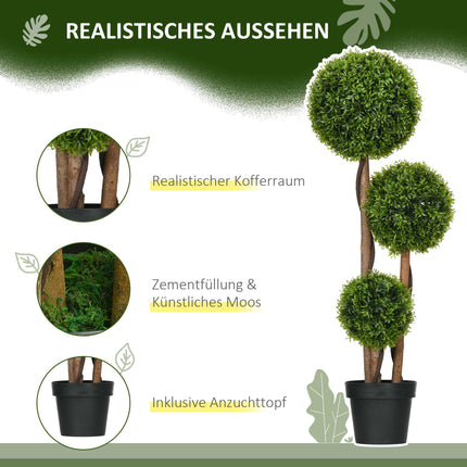 Artificial Boxwood Topiary, 110cm, UV-Resistant, 3 Balls