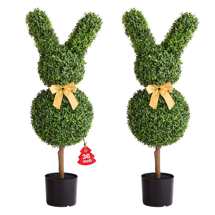 Artificial Bunny Boxwood Topiary, Set of 2, 36 Inch