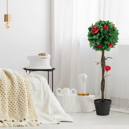 Artificial Camellia Tree 92cm, 12 Red Flowers, Potted