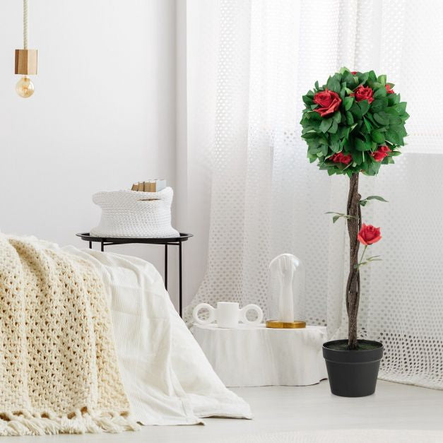 Künstlicher Kamelienbaum 92cm, 12 rote Blüten, getopft