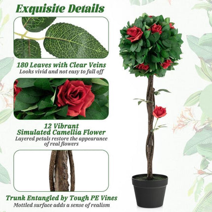 Artificial Camellia Tree 92cm, 12 Red Flowers, Potted