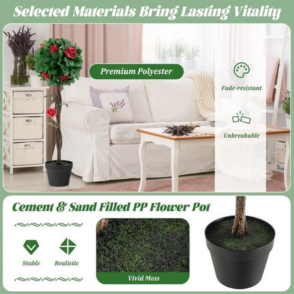 Artificial Camellia Tree 92cm, 12 Red Flowers, Potted