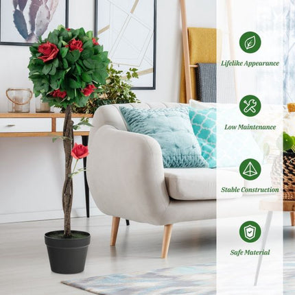 Artificial Camellia Tree 92cm, 12 Red Flowers, Potted