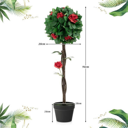 Artificial Camellia Tree 92cm, 12 Red Flowers, Potted