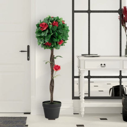 Artificial Camellia Tree 92cm, 12 Red Flowers, Potted