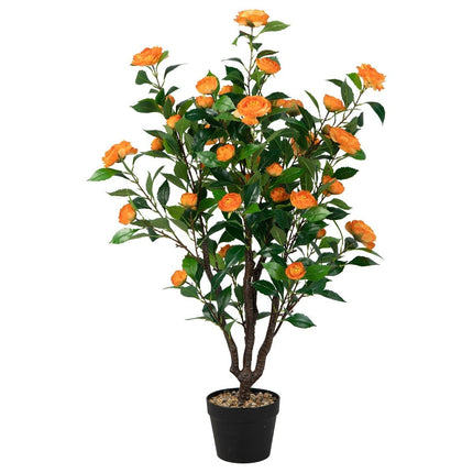Künstlicher Kamelienbaum, künstliche blühende Kamelienpflanze, Grün + Gelb