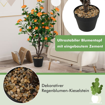 Künstlicher Kamelienbaum, künstliche blühende Kamelienpflanze, Grün + Gelb