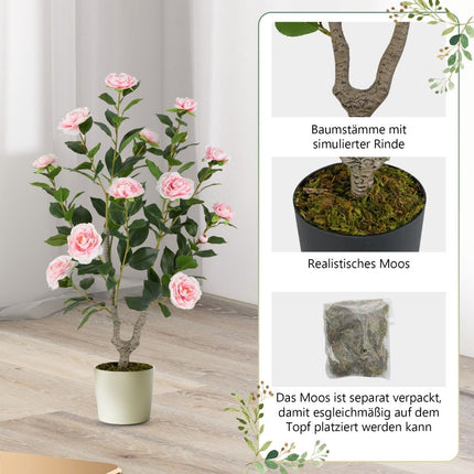 Artificial Camellia Tree with Flowers, 90 cm, Pink