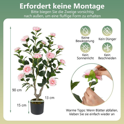 Artificial Camellia Tree with Flowers, 90 cm, Pink
