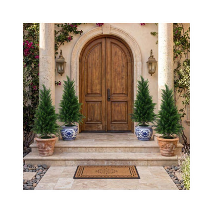 Artificial Cedar Trees 90 cm in Pot, Set of 2, Cement-Filled Base, Green