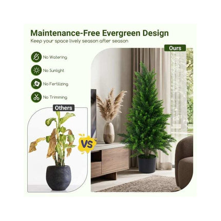 Artificial Cedar Trees 90 cm in Pot, Set of 2, Cement-Filled Base, Green