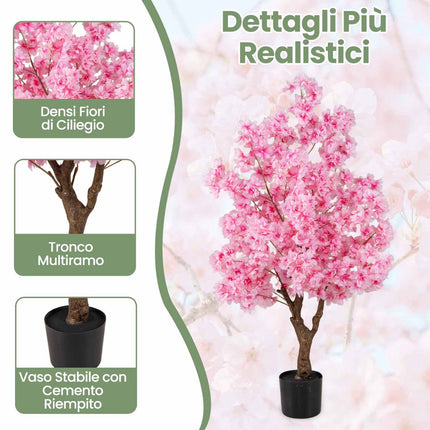 Künstlicher Kirschblütenbaum 118 cm, Rosa, Zementfuß