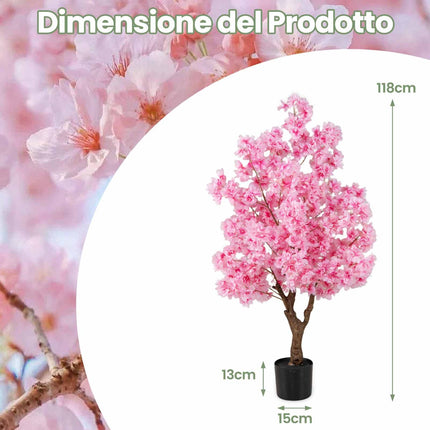 Künstlicher Kirschblütenbaum 118 cm, Rosa, Zementfuß