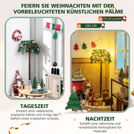 Künstliche Weihnachts-Palme 150 cm, 150 warmweiße LEDs