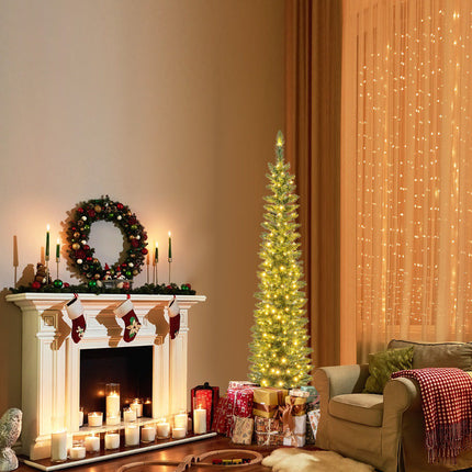 Künstlicher Weihnachtsbaum 150cm, vorbeleuchtet 150 LEDs, schlank