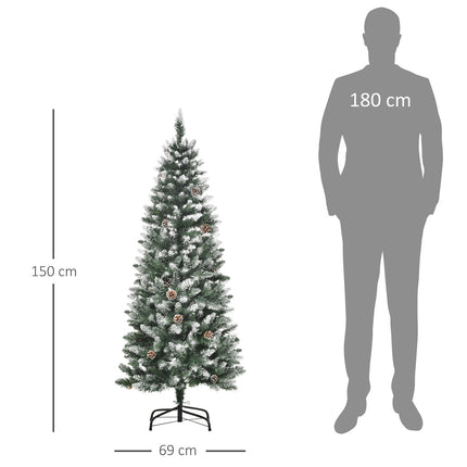 Umělý vánoční stromek, 150 cm, zasněžené větve, šišky