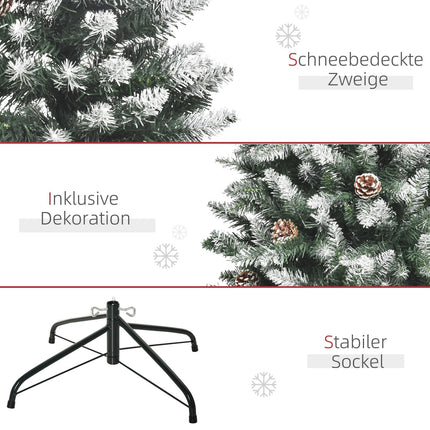 Umělý vánoční stromek, 150 cm, zasněžené větve, šišky
