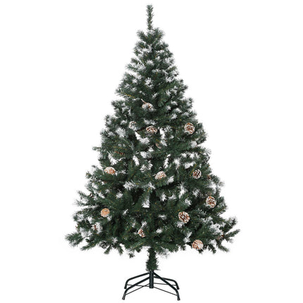 Umělý vánoční stromek, 150 cm, zasněžené větve, šišky