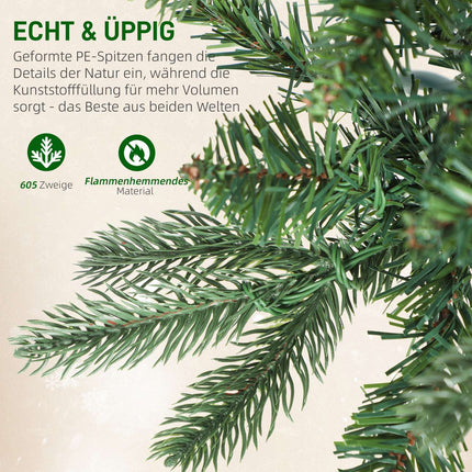 Künstlicher Weihnachtsbaum, 180 cm, 605 Zweige, 200 LED