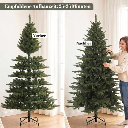 Artificial Christmas Tree, 180 cm, Hinged Branches, Wood Stand