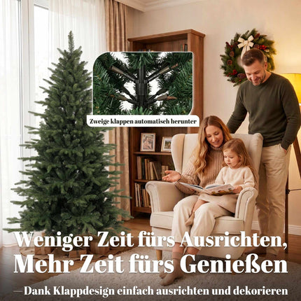 Artificial Christmas Tree, 180 cm, Hinged Branches, Wood Stand