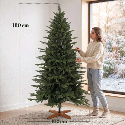 Artificial Christmas Tree, 180 cm, Hinged Branches, Wood Stand