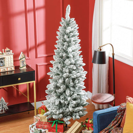 Artificial Christmas Tree, 183 cm, Slim with Snow Effect