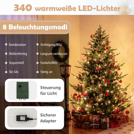 Künstlicher Weihnachtsbaum 210 cm, 340 warmweiße LEDs, 8 Modi