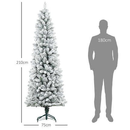 Umělý vánoční stromek, 210cm, úzký design, zasněžený