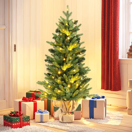 Künstlicher Weihnachtsbaum 90 cm, 50 LED-Lichter mit Timer, Leinensockel