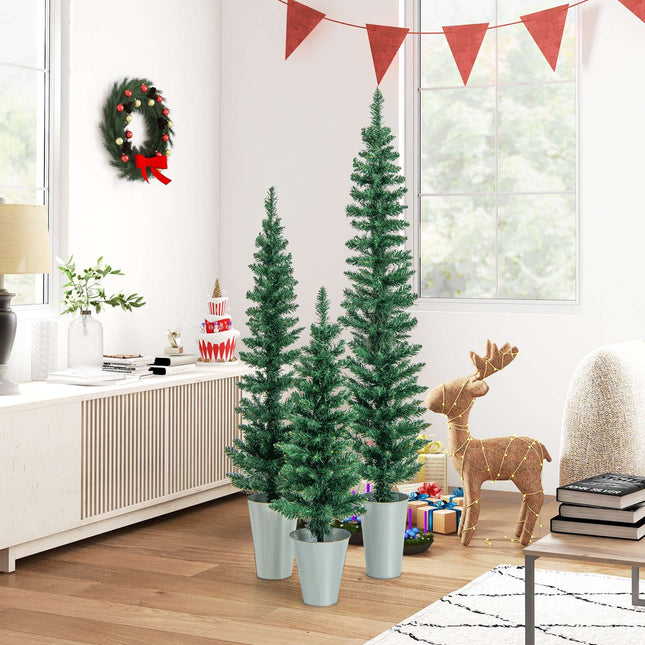 Artificial Christmas Tree Set, 3 Pack 3-5 Ft, Metal Buckets