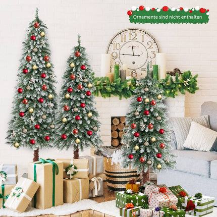Künstliche Weihnachtsbäume, 3er-Set, vorbeleuchtet, mit Kunstschnee