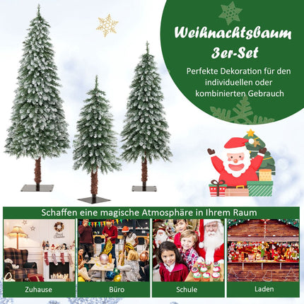 Künstliche Weihnachtsbäume, 3er-Set, vorbeleuchtet, mit Kunstschnee