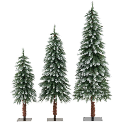 Künstliche Weihnachtsbäume, 3er-Set, vorbeleuchtet, mit Kunstschnee