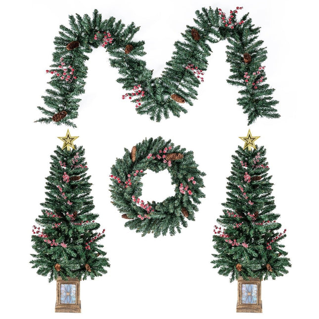 Künstlicher Weihnachtsbaum mit Girlande und Kranz, 4-teilig