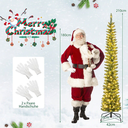 Artificial Christmas Tree with LED Lights Slim Christmas Tree Illuminated Festive Tree 210cm