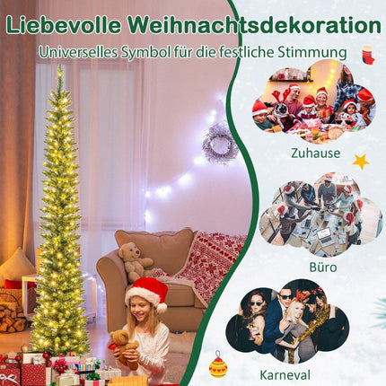 Artificial Christmas Tree with LED Lights Slim Christmas Tree Illuminated Festive Tree 210cm
