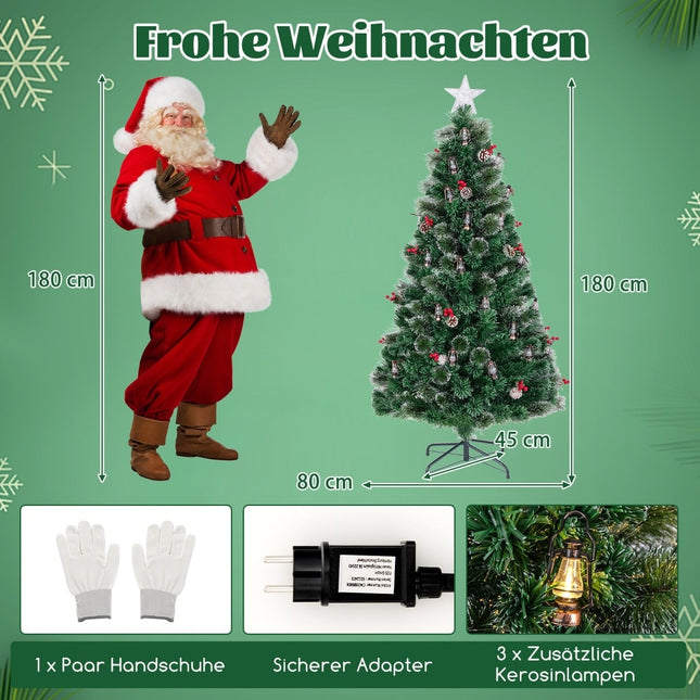 Künstlicher Weihnachtsbaum mit Beleuchtung, 180 cm, LED & Glasfaser
