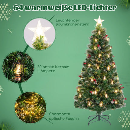 Künstlicher Weihnachtsbaum mit Beleuchtung, 180 cm, LED & Glasfaser
