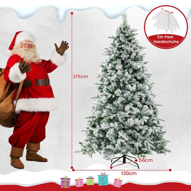 Künstlicher Weihnachtsbaum mit Schnee, 215 cm, 300 LED-Lichter