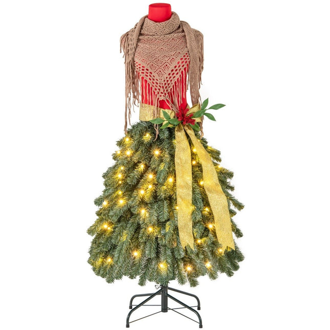 Künstlicher Weihnachtsbaum in Schneiderpuppenoptik mit abnehmbarem Schal und roten Beeren