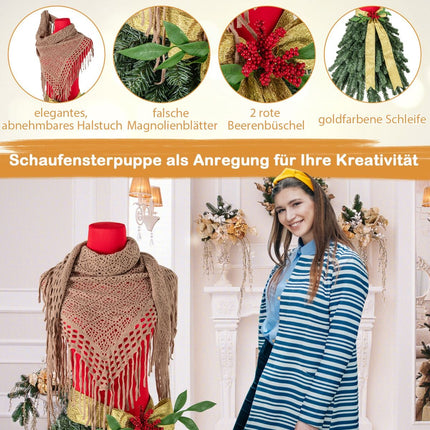 Künstlicher Weihnachtsbaum in Schneiderpuppenoptik mit abnehmbarem Schal und roten Beeren