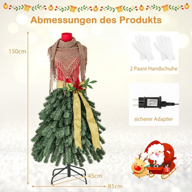 Künstlicher Weihnachtsbaum in Schneiderpuppenoptik mit abnehmbarem Schal und roten Beeren