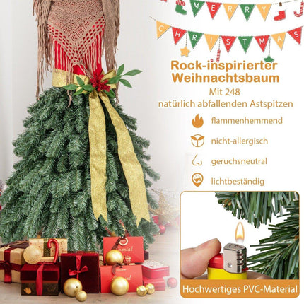 Künstlicher Weihnachtsbaum in Schneiderpuppenoptik mit abnehmbarem Schal und roten Beeren