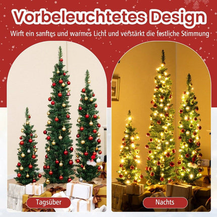 Künstlicher Weihnachtsbaum 3er Set Bleistift Tannenbaum mit Beleuchtung Grün