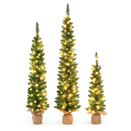 Künstlicher Weihnachtsbaum 3er Set Bleistift Tannenbaum mit Beleuchtung Grün