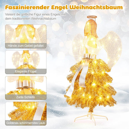 Sapin de Noël artificiel avec figurine d'ange Décoration de Noël avec lumières LED blanc chaud