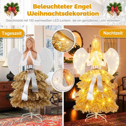 Sapin de Noël artificiel avec figurine d'ange Décoration de Noël avec lumières LED blanc chaud