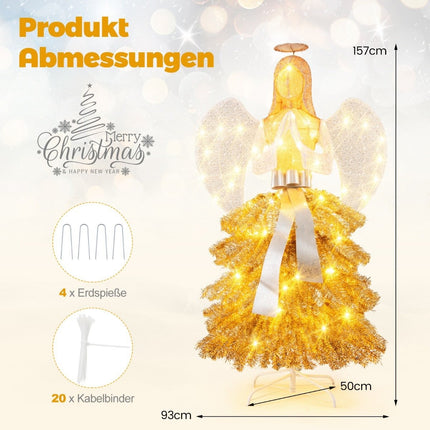 Sapin de Noël artificiel avec figurine d'ange Décoration de Noël avec lumières LED blanc chaud